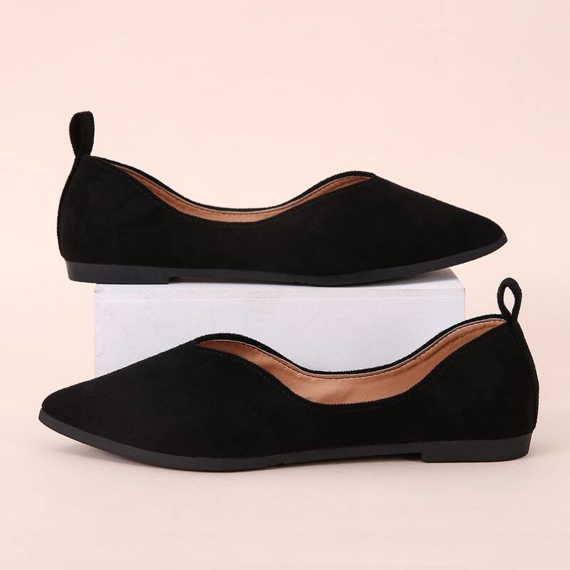 

Suede Point Toe Flats, Black