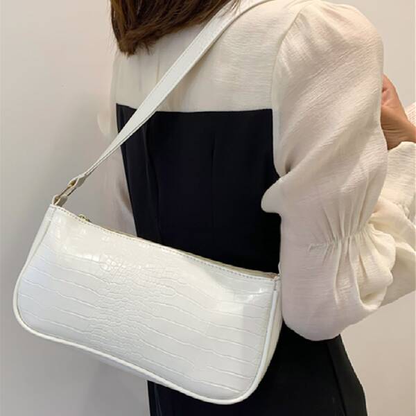 

Croc Embossed Square Bag, White