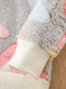 Young Girl Star Pattern Flannel Pullover & Sweatpants - Multicolor - View 4