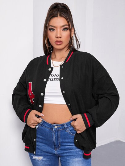 College Jacke mit Buchstabe Flicken, Drop Shoulder