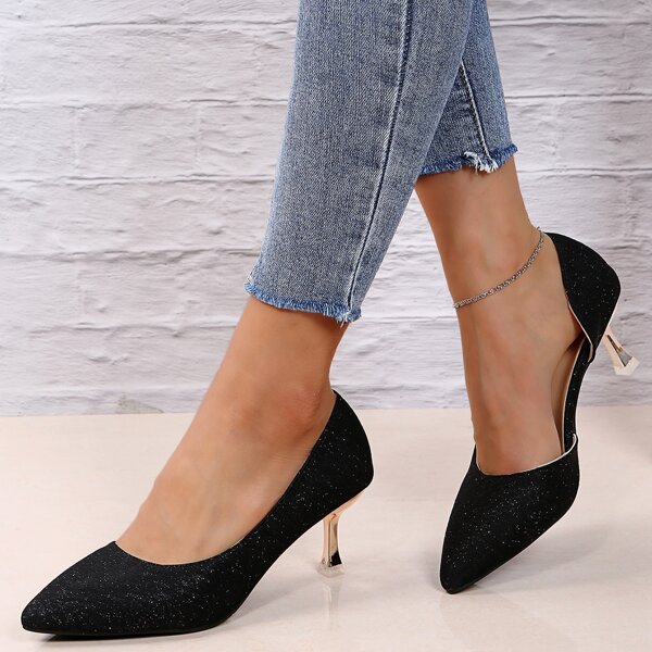 

Glitter Point Toe Pumps, Black