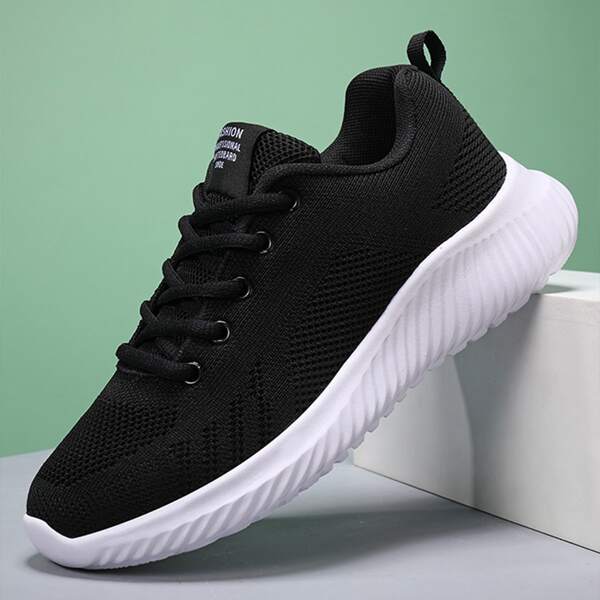 

Breathable Lace-up Front Running Shoes, Black