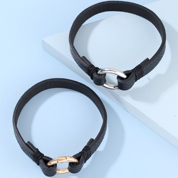 

2pcs Men Round Decor Bracelet, Black