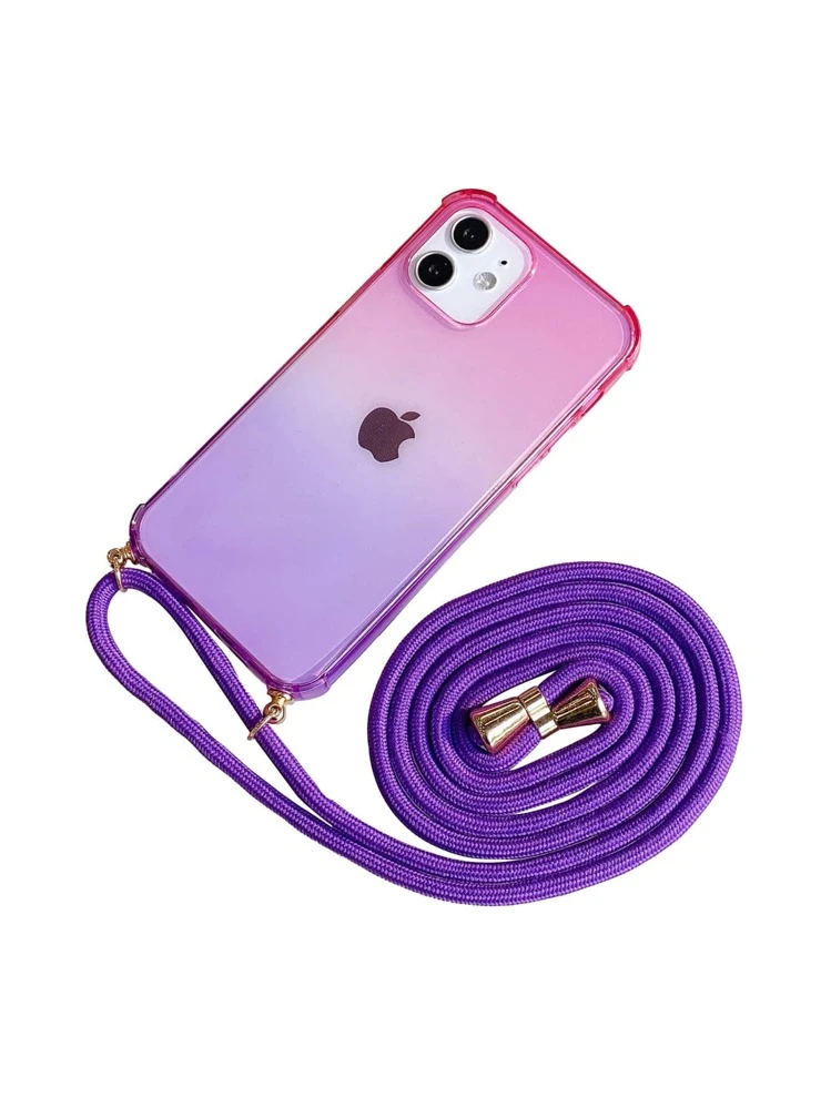 Collana con cordino in pelle a tracolla Custodia per telefono con catena in metallo per iPhone