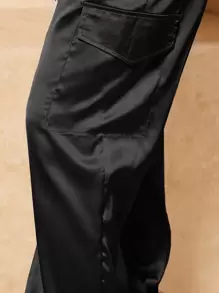 SHEIN SXY Spring And Summer Satin Drawstring Waist Black Casual Women's Trousers