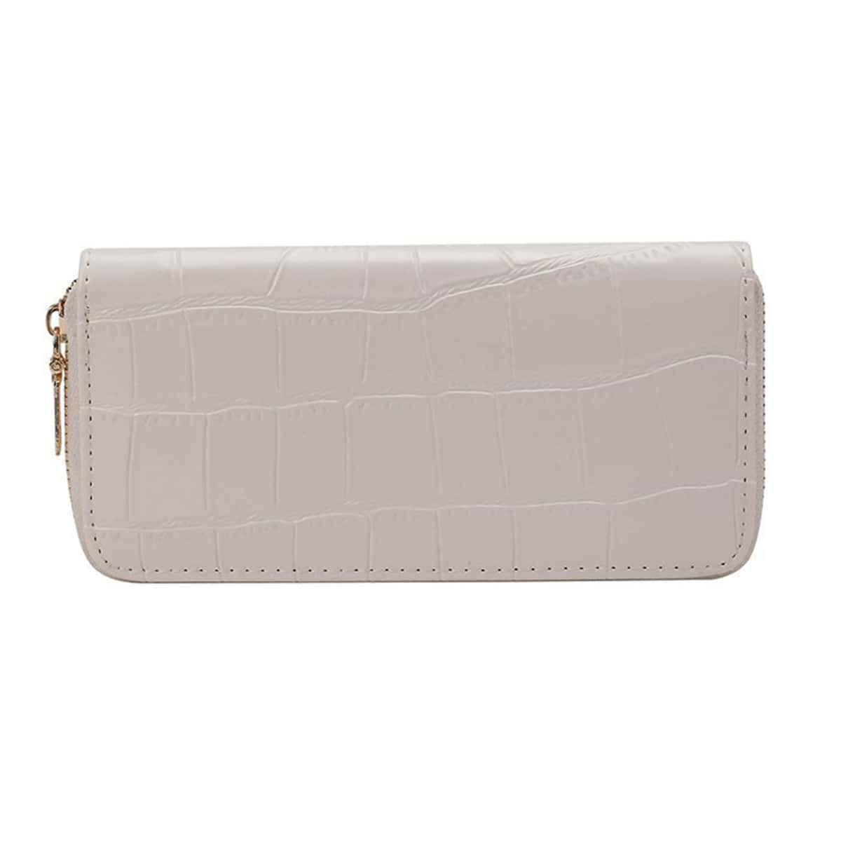 

Croc Embossed Long Purse, Beige