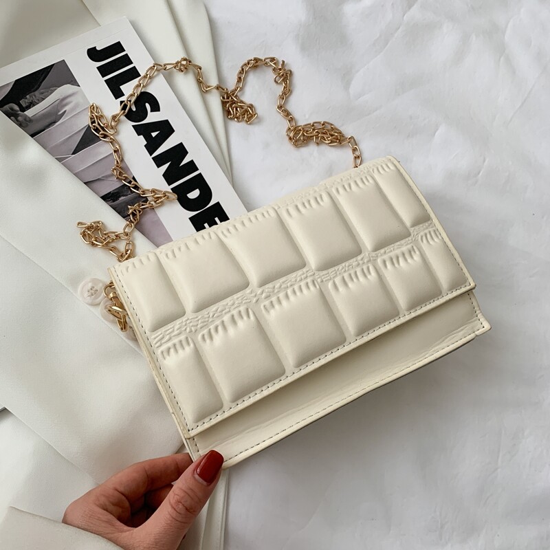 

Quilted Flap Chain Bag, Beige