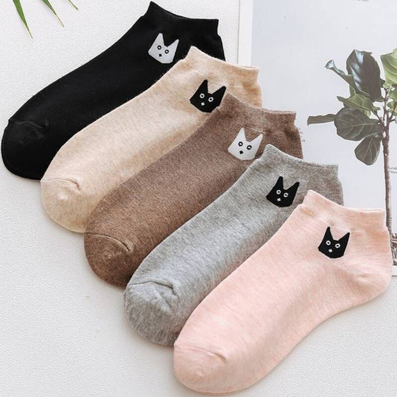 

5pairs Cat Pattern Ankle Socks, Multicolor