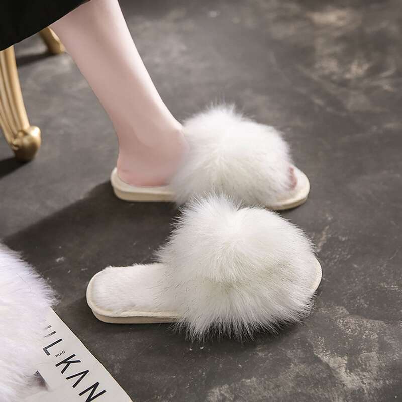 

Open Toe Fluffy Slippers, White