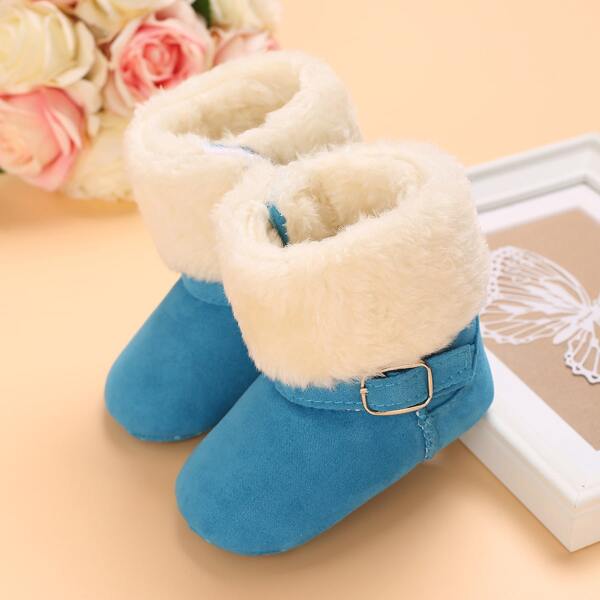 

Buckle Design Fluffy Boots, Blue
