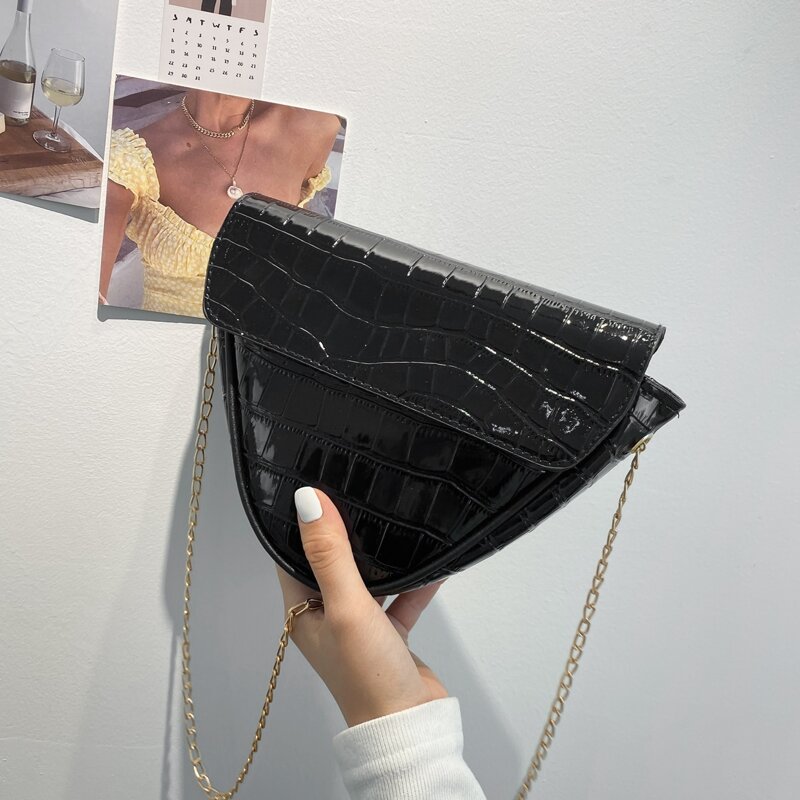 

Croc Embossed Flap Chain Strap Novelty Bag, Black