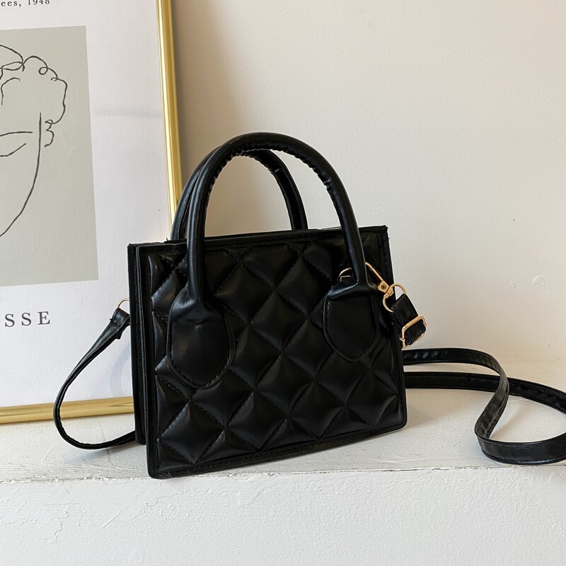

Double Handle Quilted Satchel Bag, Black
