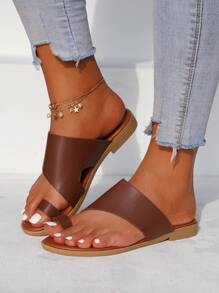 Toe Ring Wide Fit Sandals - Brown - View 2