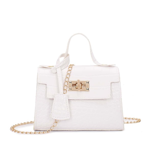 

Croc Embossed Chain Satchel Bag, White