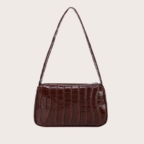 

Croc Embossed Baguette Bag, Brown
