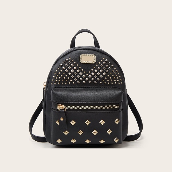 

Minimalist Studded Decor Zip Backpack, Black