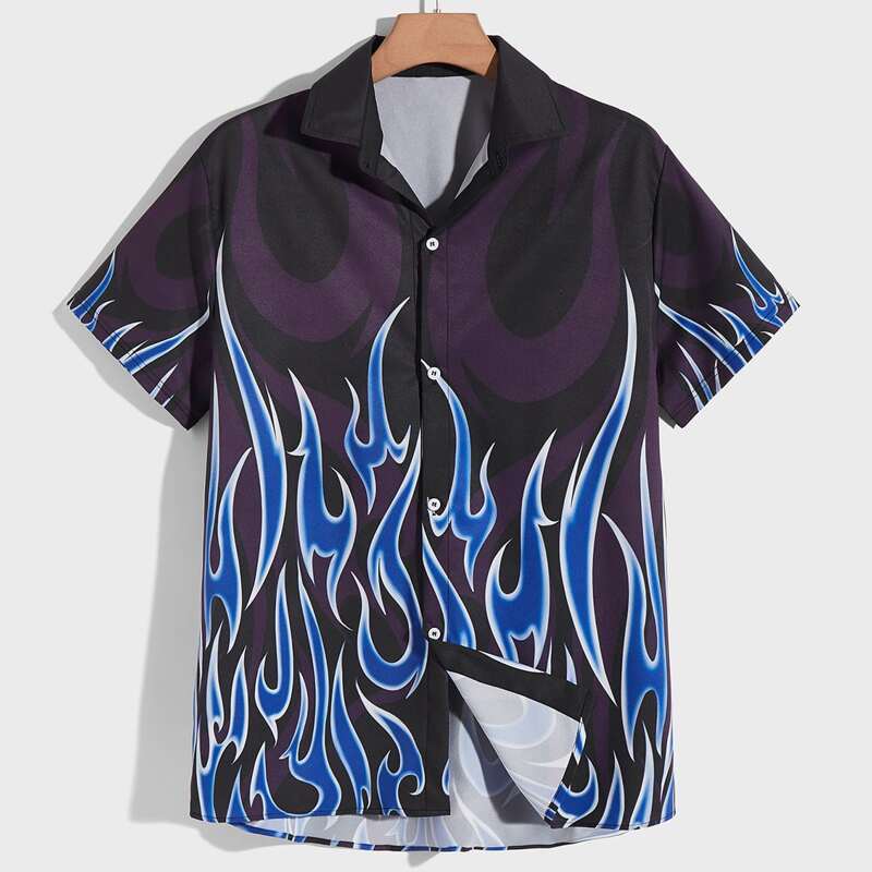 

Guys Fire Graphic Button Front Shirt, Multicolor