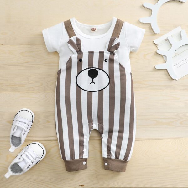 

Baby Striped Cartoon Embroidered 3D Design Patched Jumpsuit, Multicolor