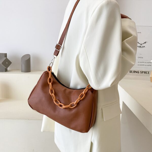 

Chain Decor Baguette Bag, Brown