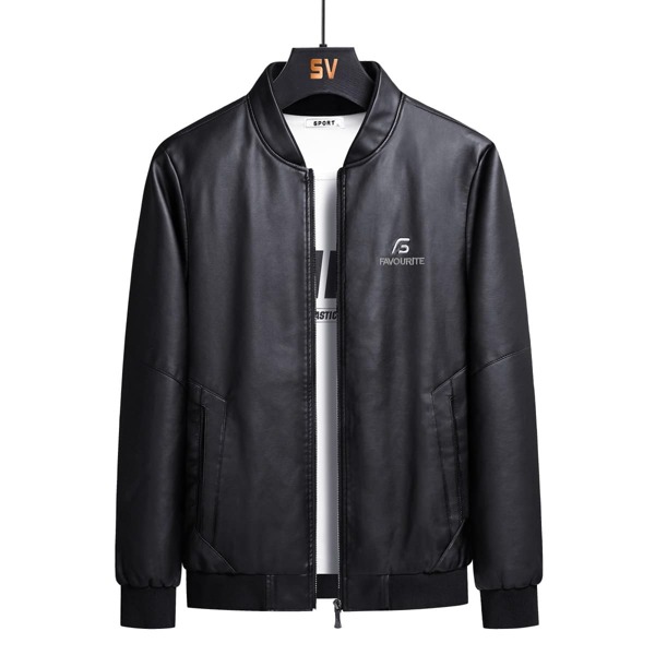 

Men Letter Graphic PU Comber Jacket Without Tee, Black