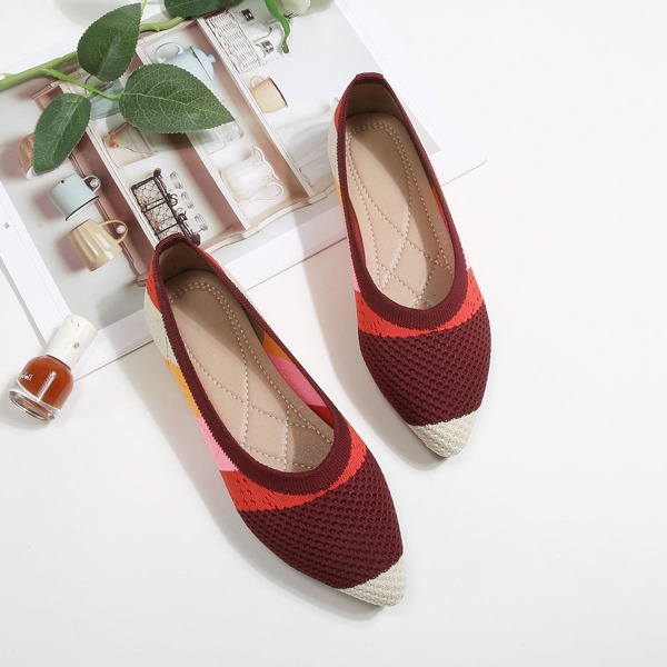 

Girls Colorblock Knit Detail Point Toe Flats, Burgundy