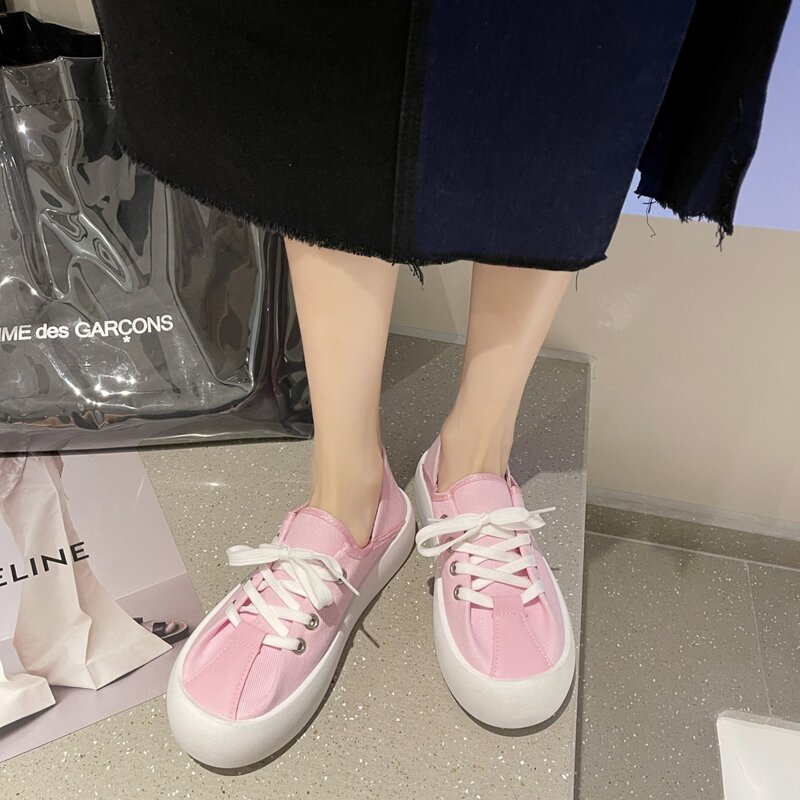 

Minimalist Lace-up Front Canvas Shoes, Pink