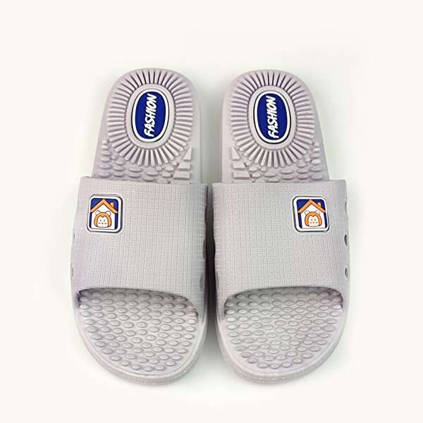 

Men Letter Patch Non-Slip Slippers, Grey
