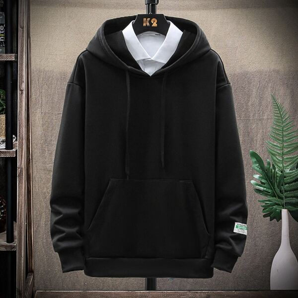 

Guys Drawstring Hoodie Without Shirt, Black