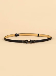 花朵裝飾束腰帶,優雅時尚 - 黑色 - 查看 2
