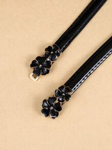 花朵裝飾束腰帶,優雅時尚 - 黑色 - 查看 3