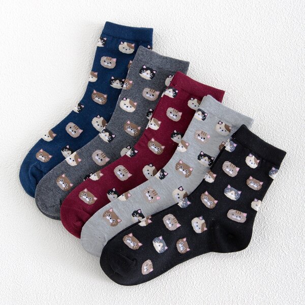 

5pairs Cartoon Graphic Socks, Multicolor