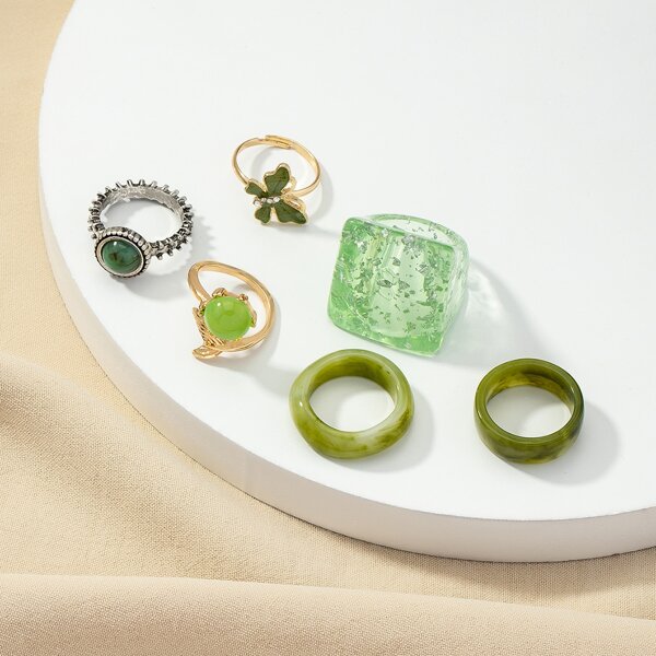 

6pcs Butterfly Decor Ring, Green