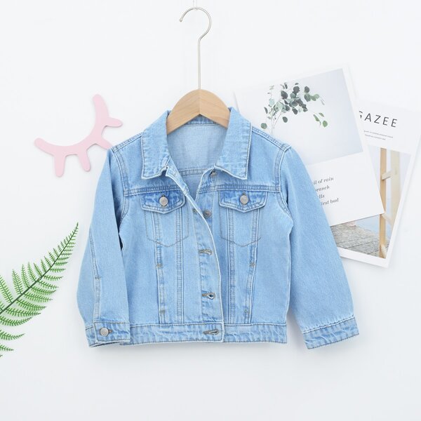 

Toddler Girls Flap Detail Button Front Denim Jacket, Light wash