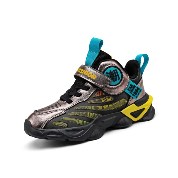 

Boys Chinese Letter Graphic Velcro Strap Chunky Sole Trainers, Black