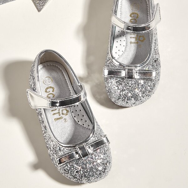 

Toddler Girls Sequins & Bow Decor Flats, Silver