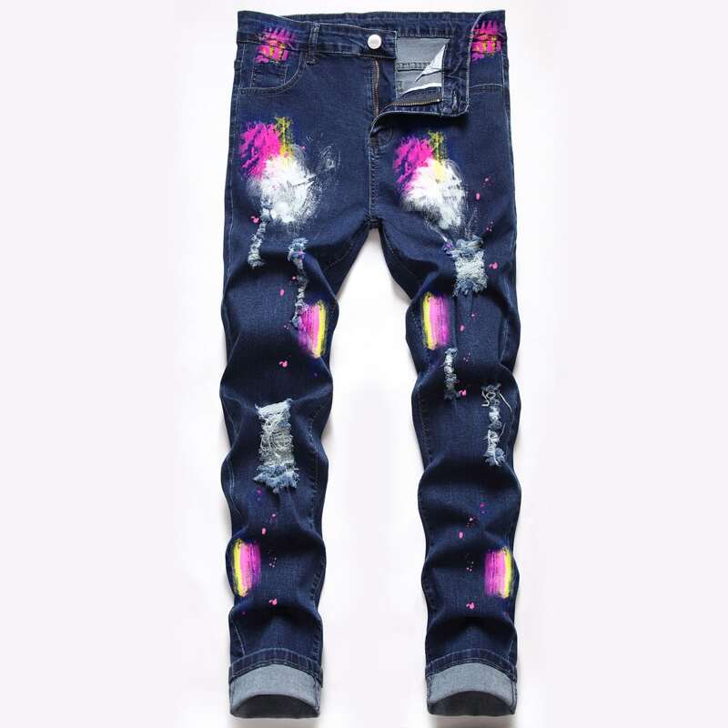 

Guys Graphic Ripped Skinny Jeans, Dark wash