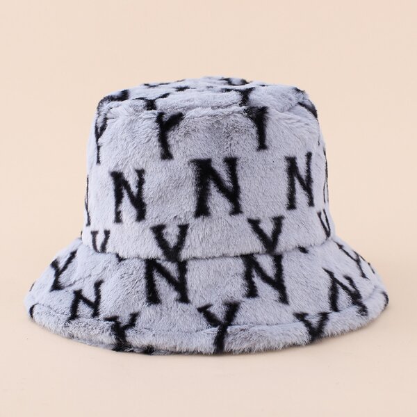 

Letter Graphic Fluffy Bucket Hat, Light grey