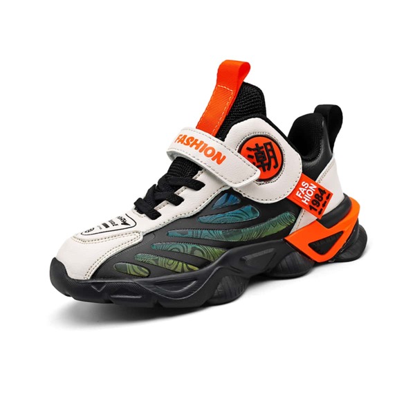 

Boys Chinese Letter Graphic Velcro Strap Chunky Sole Trainers, White