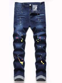 ROMWE MEN Jeans desgarro - Azul lavado oscuro - Ver 1