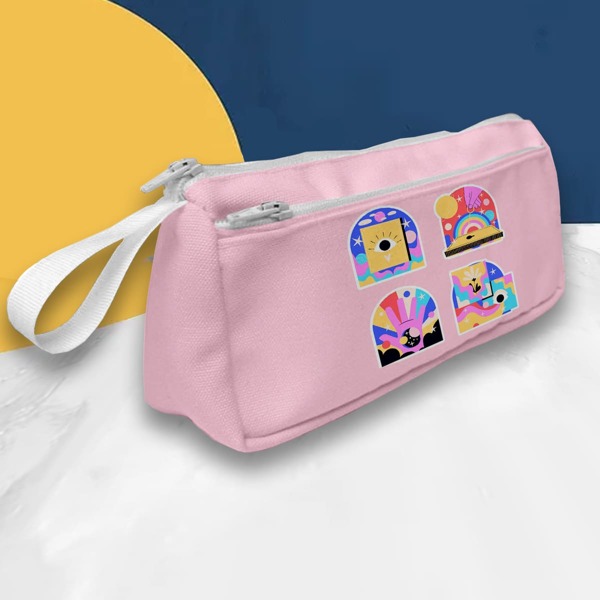 

Graphic Print Pencil Bag, Pink