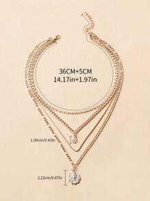 動物裝飾圓形吊飾多層次項鍊 - 金黃色 - 查看 2