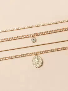 動物裝飾圓形吊飾多層次項鍊 - 金黃色 - 查看 3