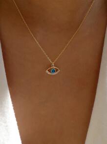 Rhinestone Eye Charm Necklace - Yellow Gold - View 1