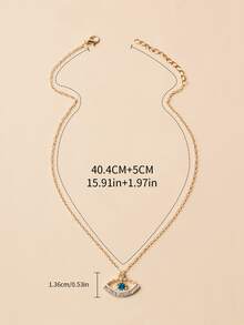 Rhinestone Eye Charm Necklace - Yellow Gold - View 2