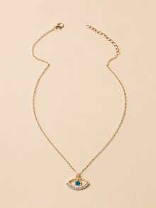 Rhinestone Eye Charm Necklace - Yellow Gold - View 3