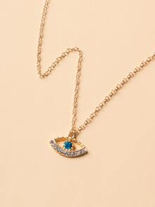 Rhinestone Eye Charm Necklace - Yellow Gold - View 4