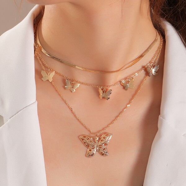 

Butterfly Charm Layered Necklace, Gold