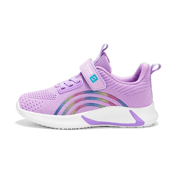 

Girls Knit Detail Rainbow Striped Pattern Sneakers, Purple