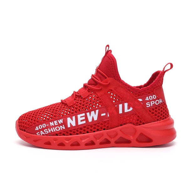 

Boys Letter Graphic Breathable Lace-Up Front Sneakers, Red