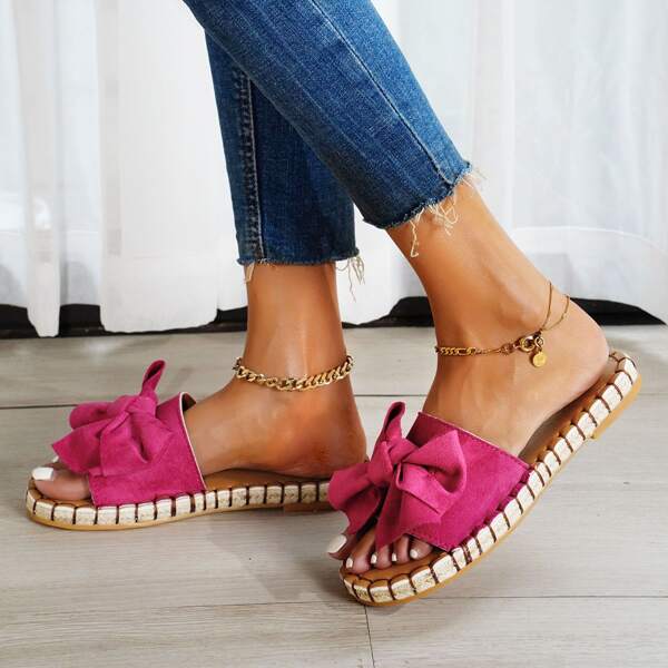 

Suede Bow Decor Slide Sandals, Hot pink